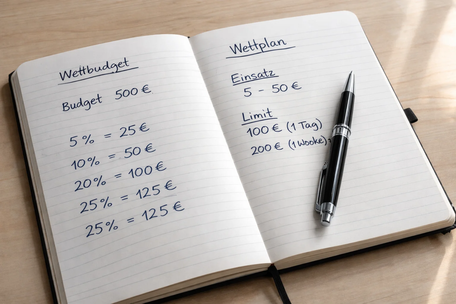 Geordnete Notizen mit Budgetplanung und Einsatzlimits