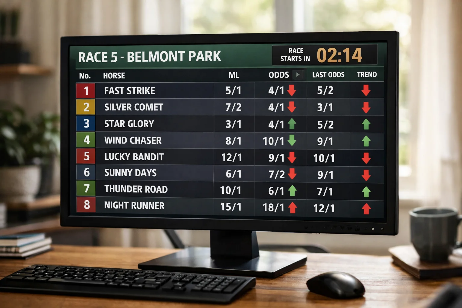 Bildschirm mit sich verändernden Quoten vor Rennstart