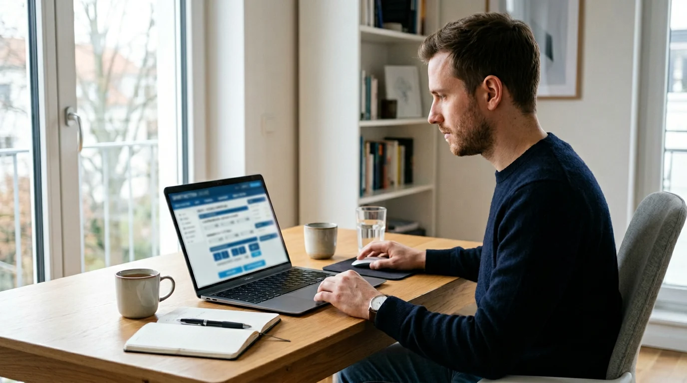 Person nutzt Laptop zur Auswahl eines Pferdewetten-Anbieters