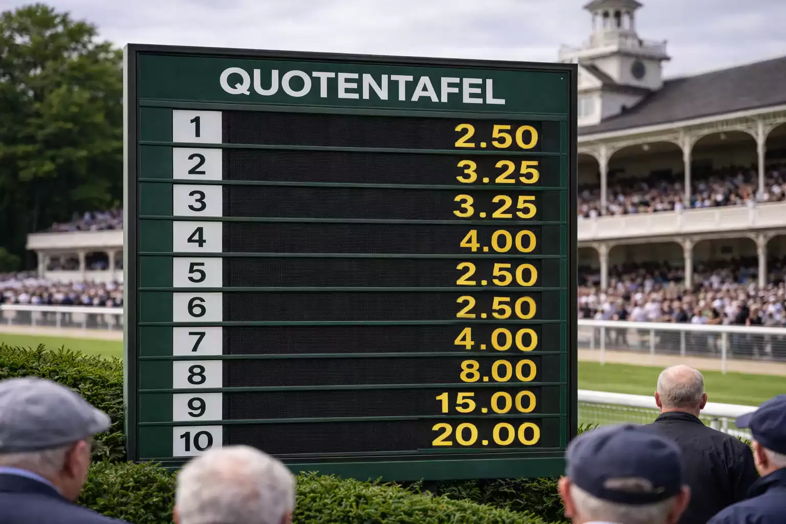 Anzeigetafel mit Wettquoten an einer Rennbahn