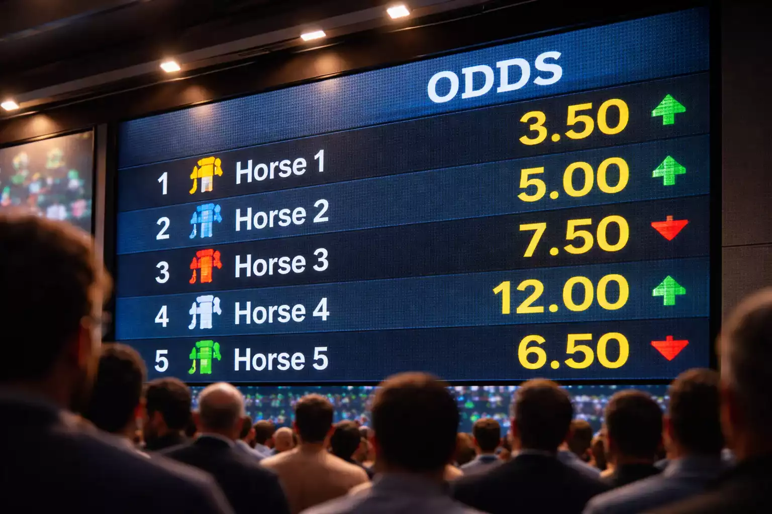 Digitale Quotentafel mit aktuellen Wettquoten vor dem Rennen