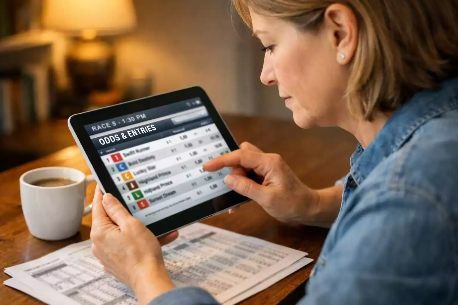Konzentrierter Wetter analysiert Quoten auf dem Tablet