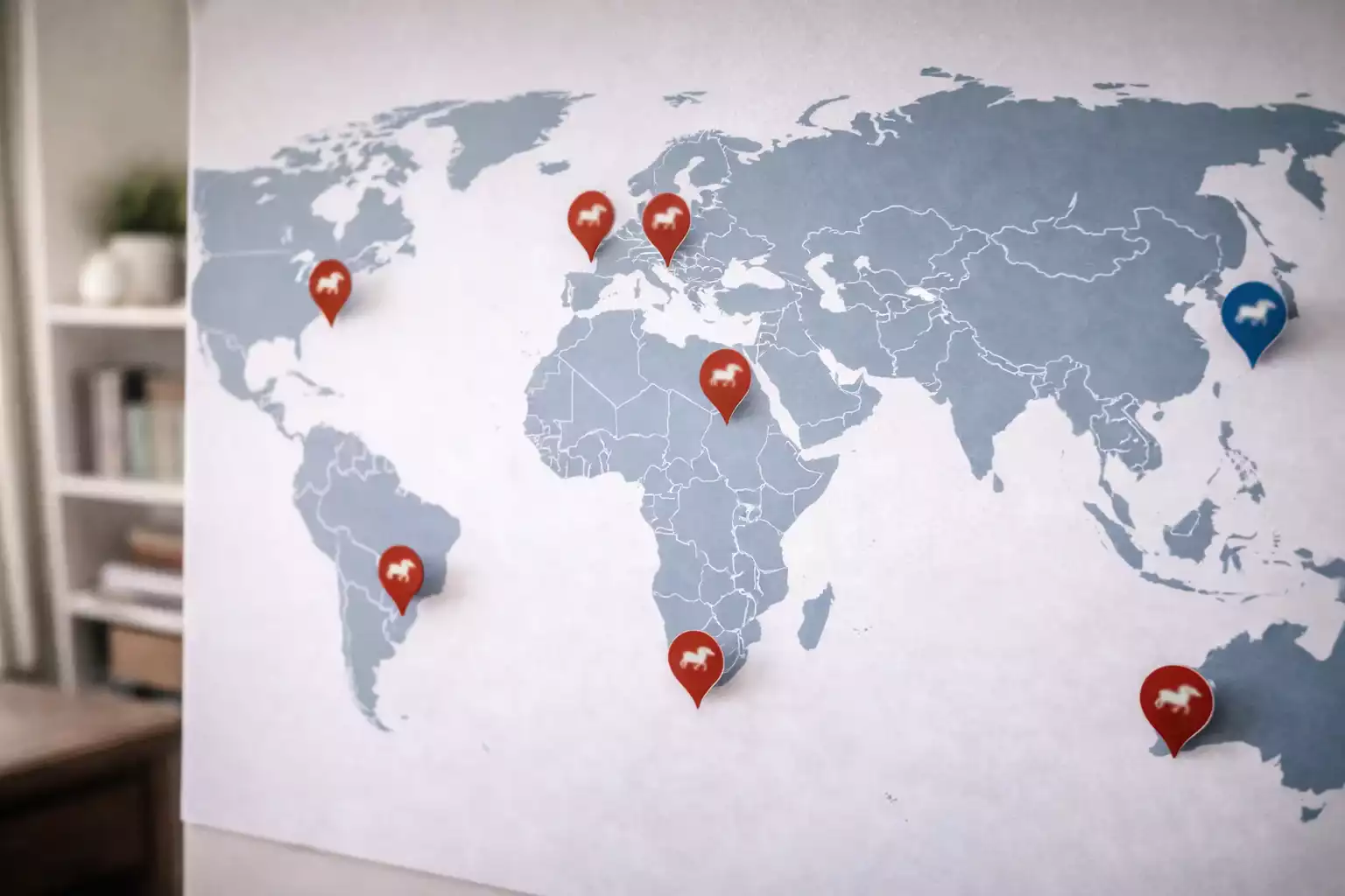 Weltkarte mit markierten internationalen Rennbahnen