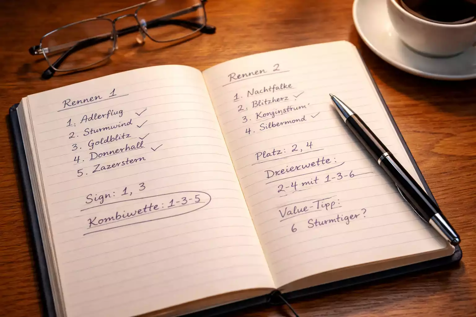 Notizblock mit handgeschriebenen Wettnotizen und Stift