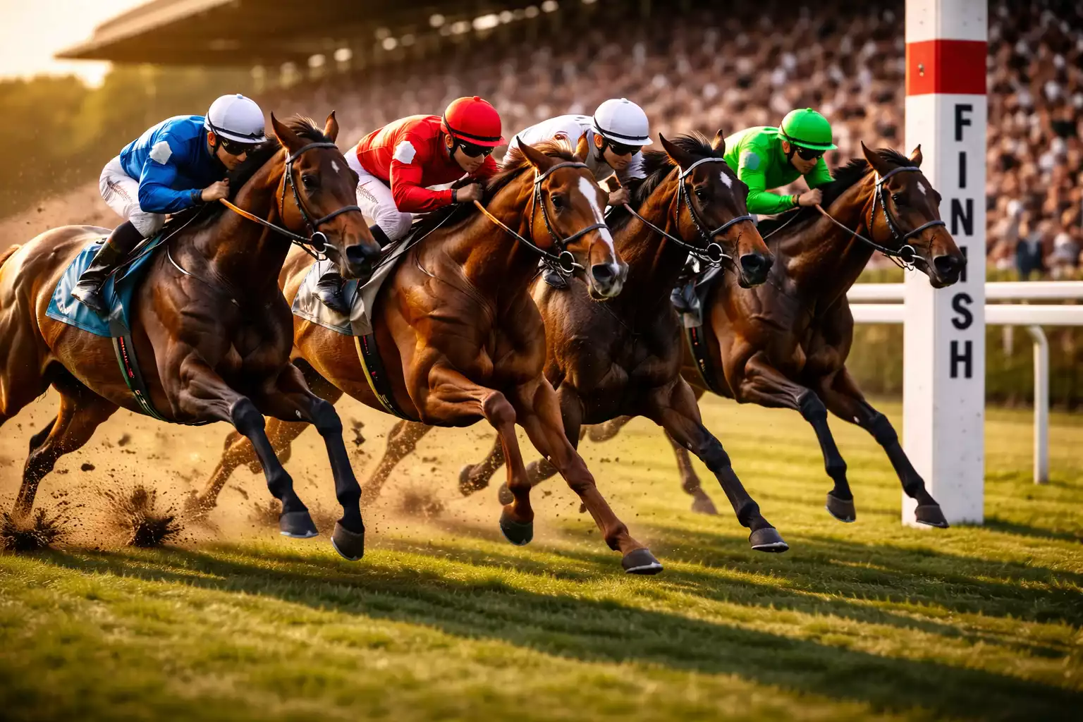 Pferdefeld beim Einlauf ins Ziel mit knappem Ausgang